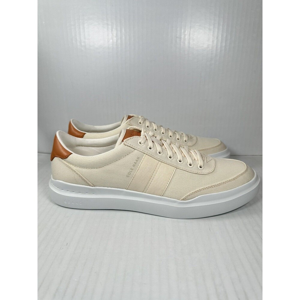 Size 12 Cole Haan Mens GrandPro Rally Canvas II Sneaker Ivory Tan White C38534